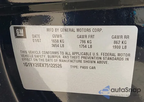 2007 Chevrolet Corvette Z06 Hardtop z USA, uszkodzony, nr VIN 1G1YY26EX75122526